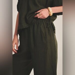 Velvet Dark Olive Wide Leg Linen Pants